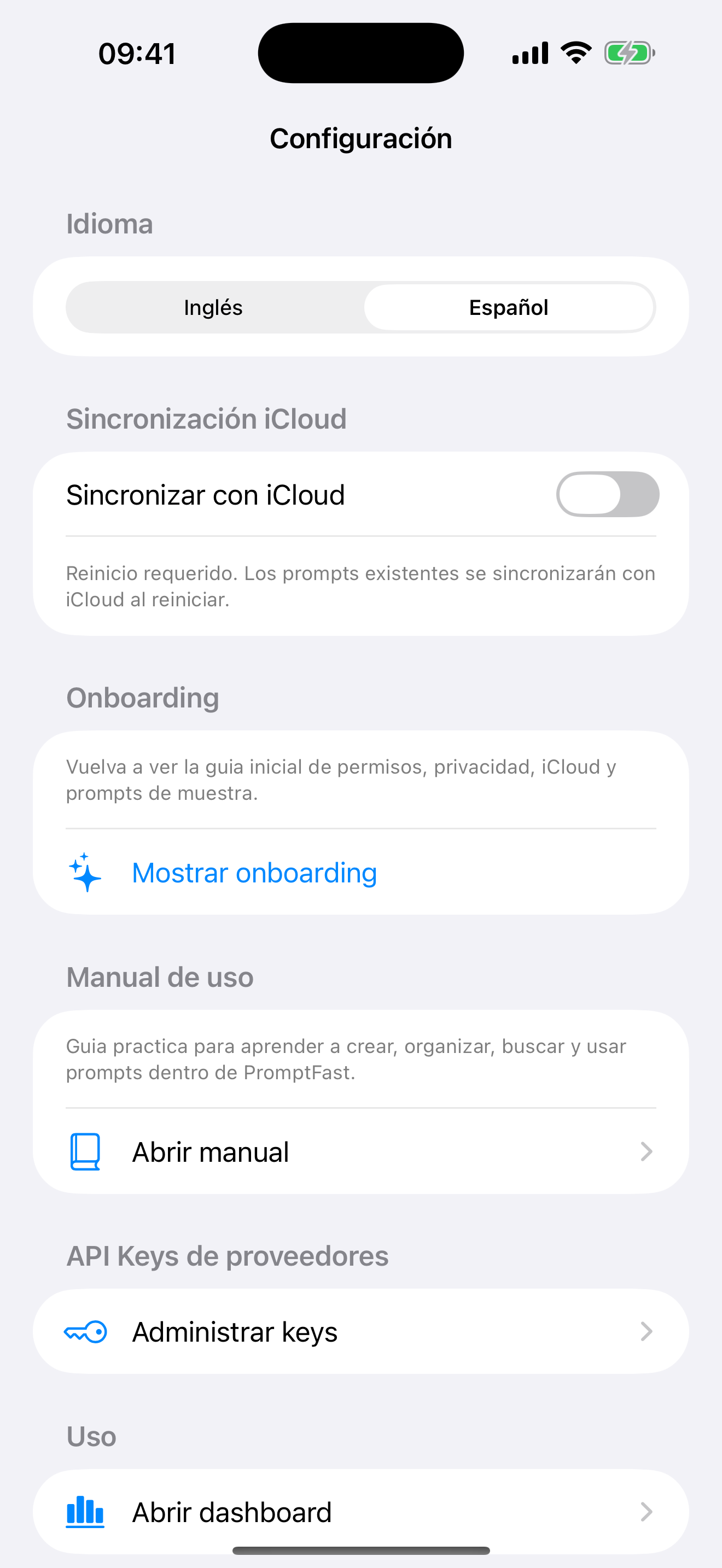 PromptFast en iPhone: privacidad local-first