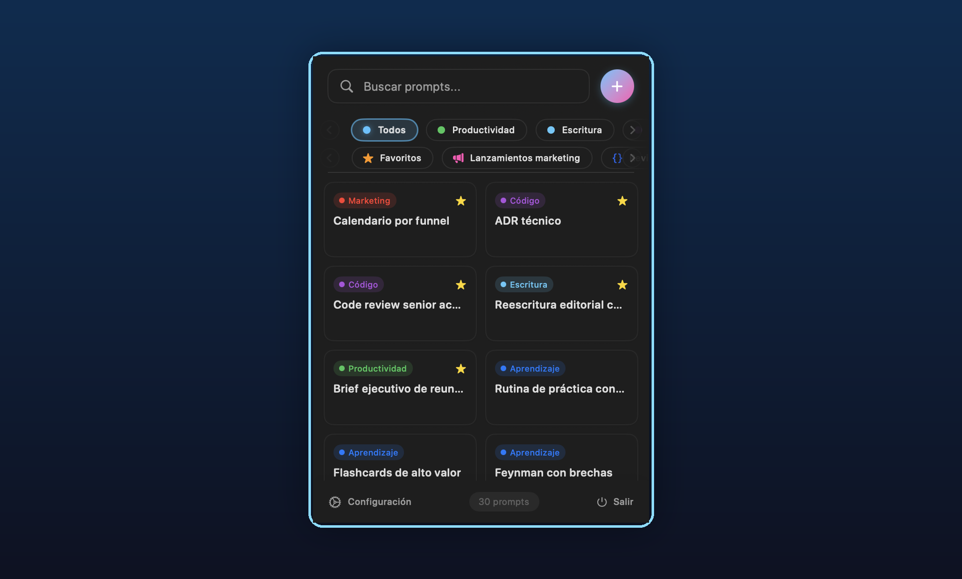 PromptFast en macOS: biblioteca privada de prompts