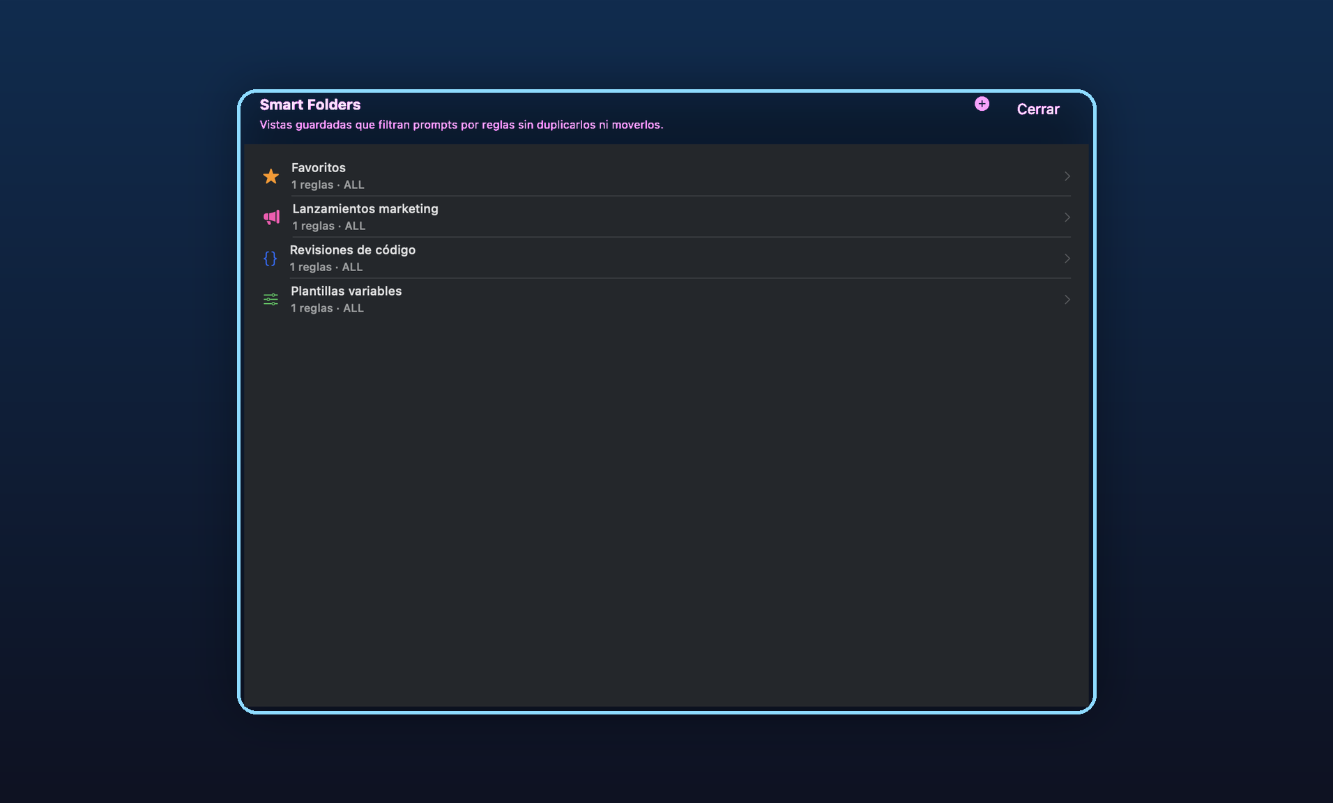PromptFast en macOS: organización de flujos reutilizables