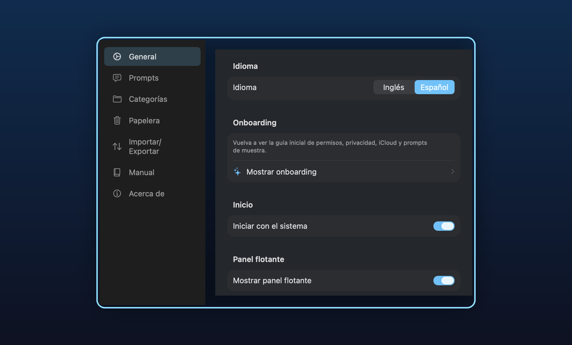 PromptFast en macOS: privacidad local-first